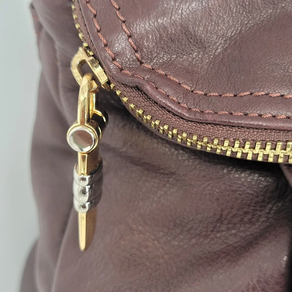 B. Makowsky Burgundy Leather Shoulder Bag Turn Lock Gold Hardware Satchel - Picture 3 of 13